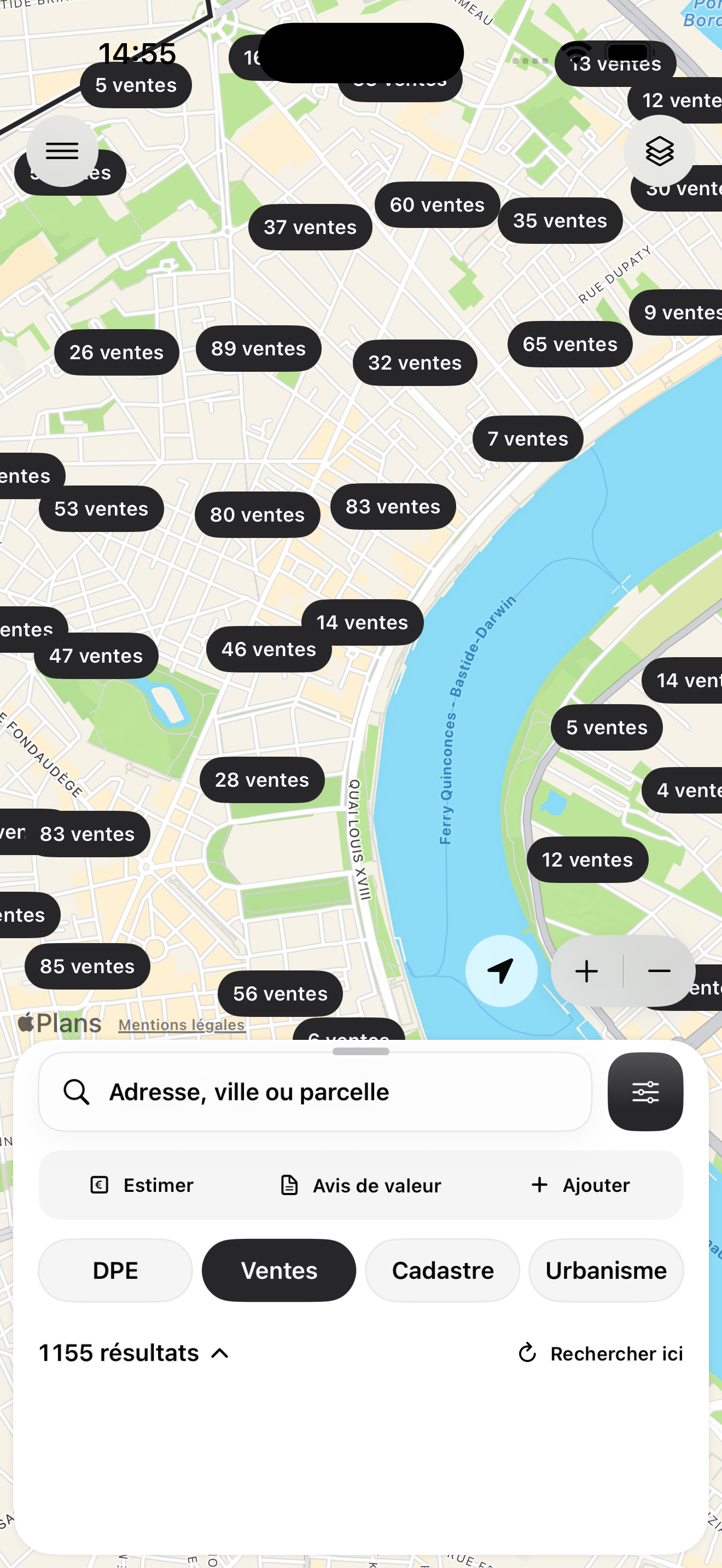 Ventes DVF sur la carte iMMO Pro