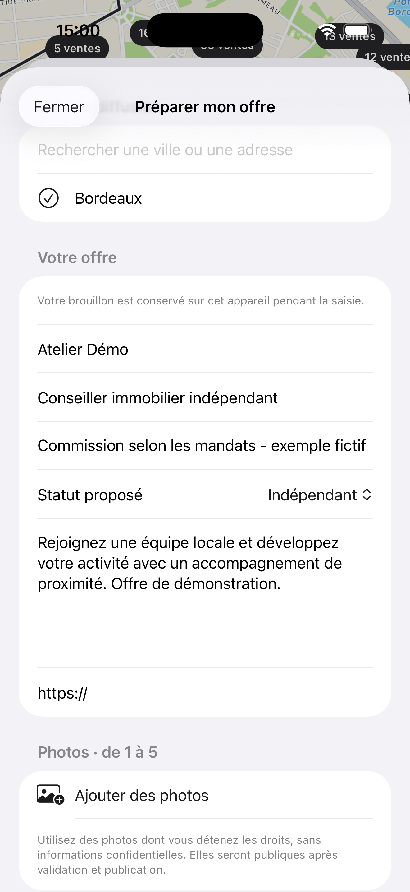 Formulaire d’offre de recrutement dans iMMO Pro